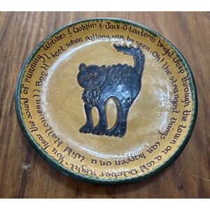 Kay Shaeff Redware Pottery Rare Halloween Black Cat 9 inch plate